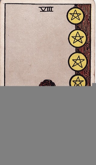 Eight of Pentacles tarot card (Rider-Waite)