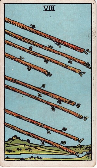Eight of Wands tarot card (Rider-Waite)
