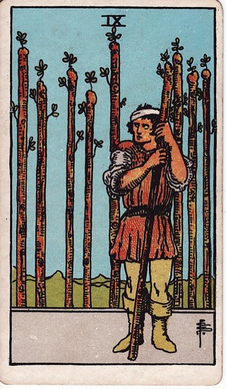 Nine of Wands tarot card (Rider-Waite)