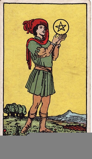 Page of Pentacles tarot card (Rider-Waite)