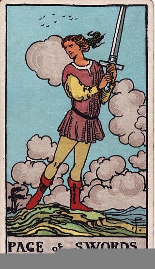 Page of Swords tarot card (Rider-Waite)
