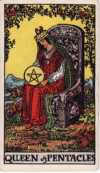 Queen of Pentacles tarot card (Rider-Waite)