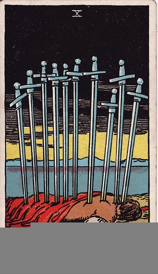 Ten of Swords tarot card (Rider-Waite)