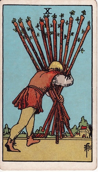 Ten of Wands tarot card (Rider-Waite)