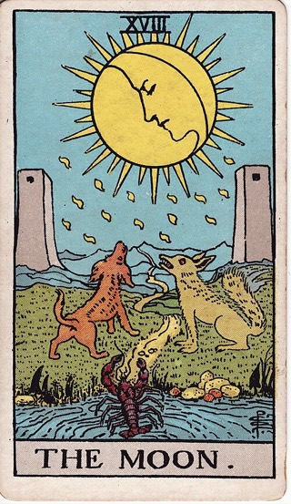 The Moon tarot card (Rider-Waite)