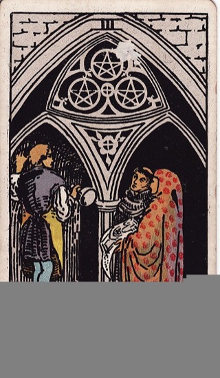 Three of Pentacles tarot card (Rider-Waite)