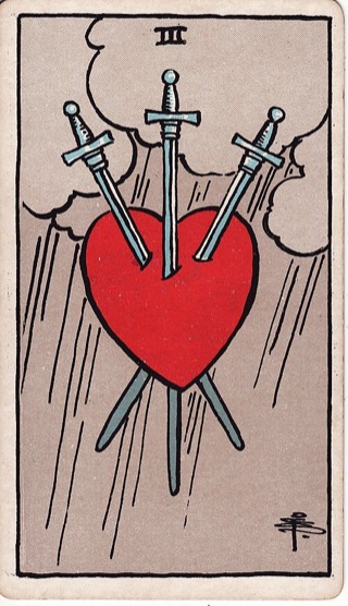 Three of Swords tarot card (Rider-Waite)