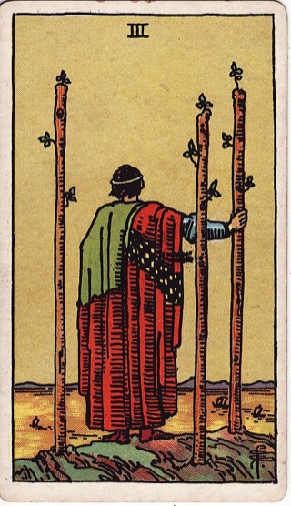 Three of Wands tarot card (Rider-Waite)
